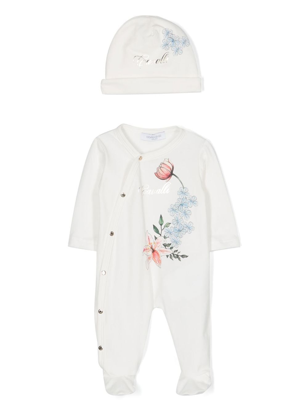 Roberto Cavalli Junior Babies' Floral-print Cotton Pyjama Set In White