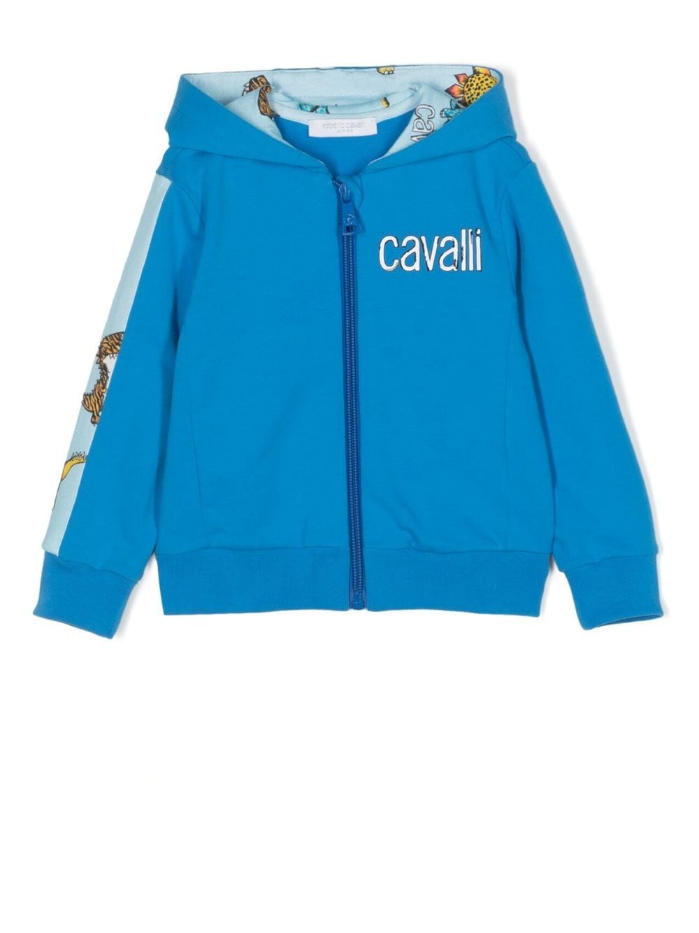 Roberto Cavalli Junior Babies' Logo印花拉链棉连帽衫 In Blue