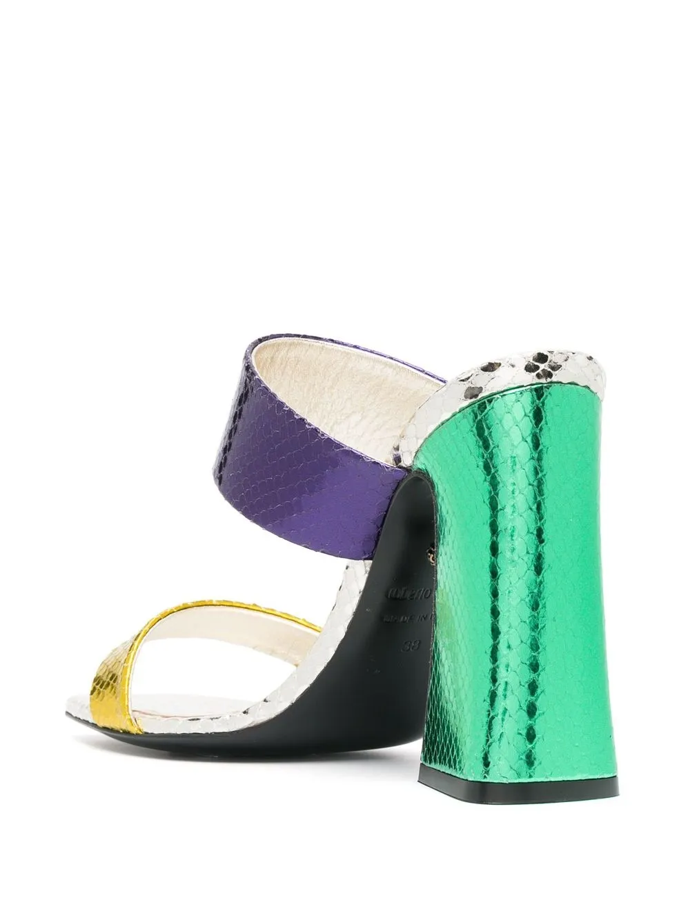 ROBERTO CAVALLI SNAKESKIN-EFFECT FOILED SANDALS 