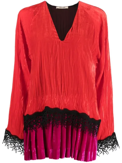 Roberto Cavalli lace-detailed velvet dress