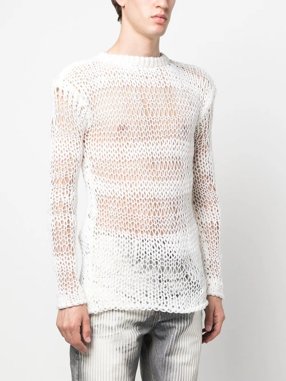 Heliot Emil Open-knit Crew-neck Jumper In 白色