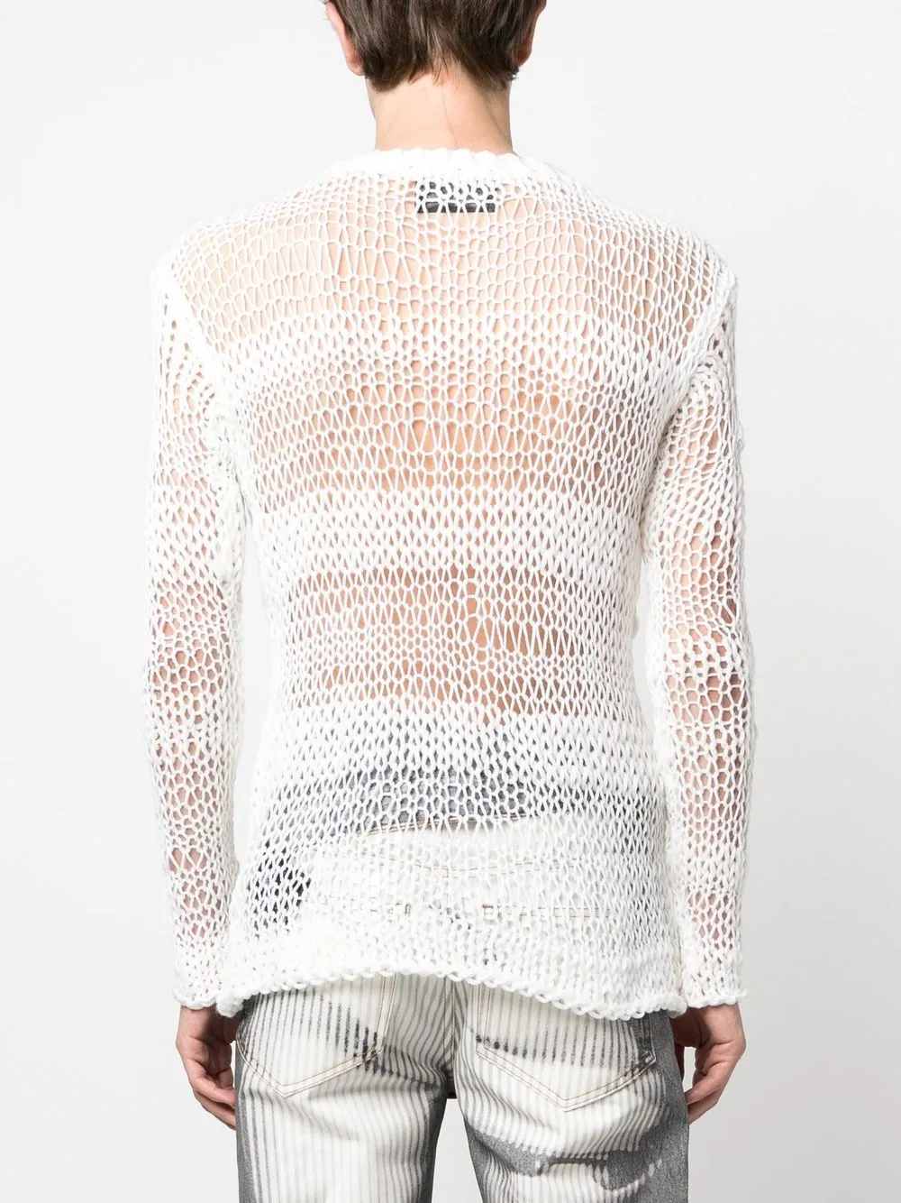Heliot Emil Open-knit Crew-neck Jumper In 白色