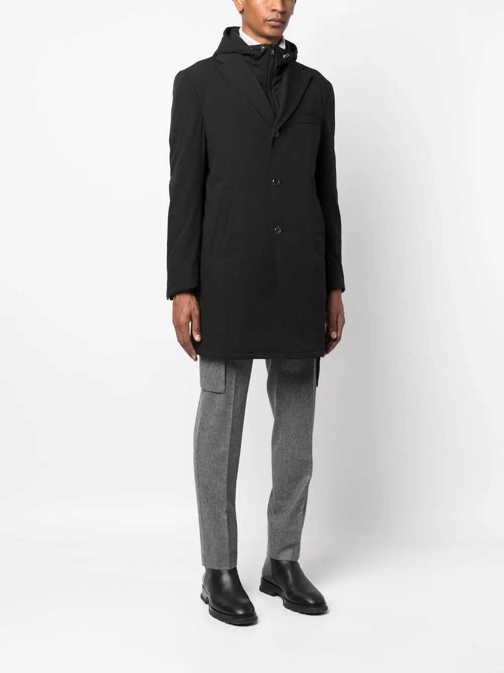 Corneliani Single-breasted Hooded Lightweight Jacket In Schwarz