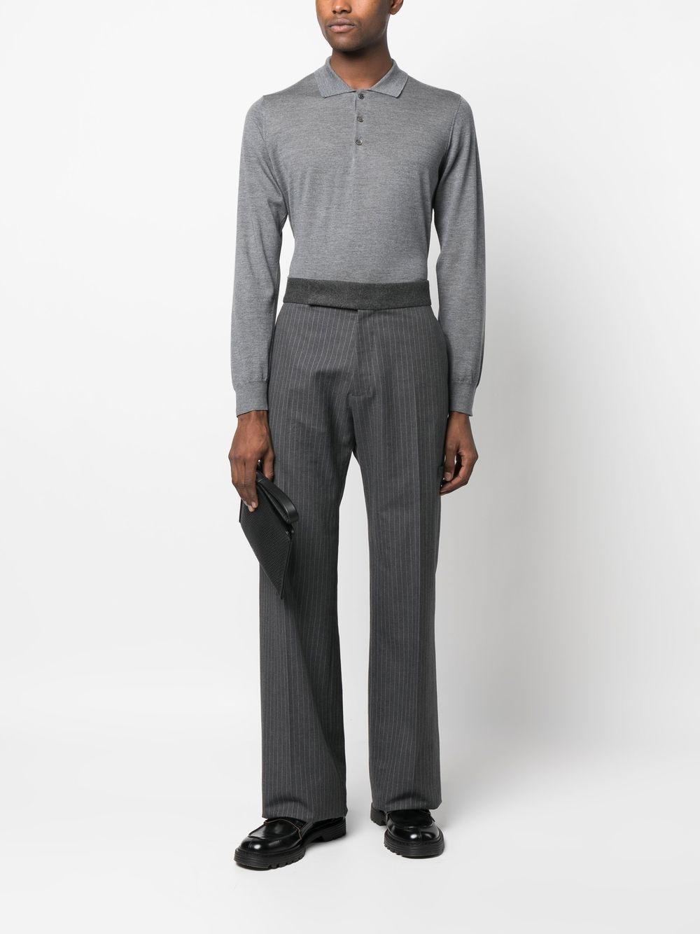 Shop Corneliani Virgin-wool Polo-shirt In Grey