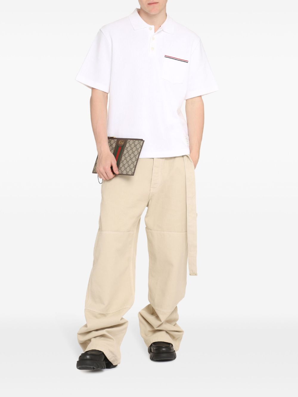 Thom Browne RWB-stripe cotton polo shirt - White