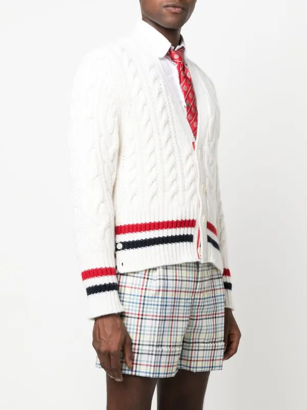 Thom Browne RWB ケーブルニット カーディガン | ホワイト | FARFETCH JP