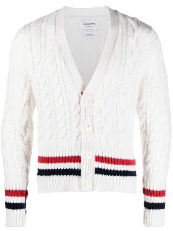 Thom Browne RWB ケーブルニット カーディガン | ホワイト | FARFETCH JP