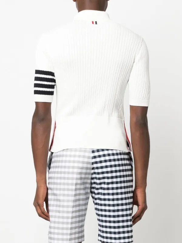 Thom Browne 4BAR ケーブルニット ポロシャツ | ホワイト