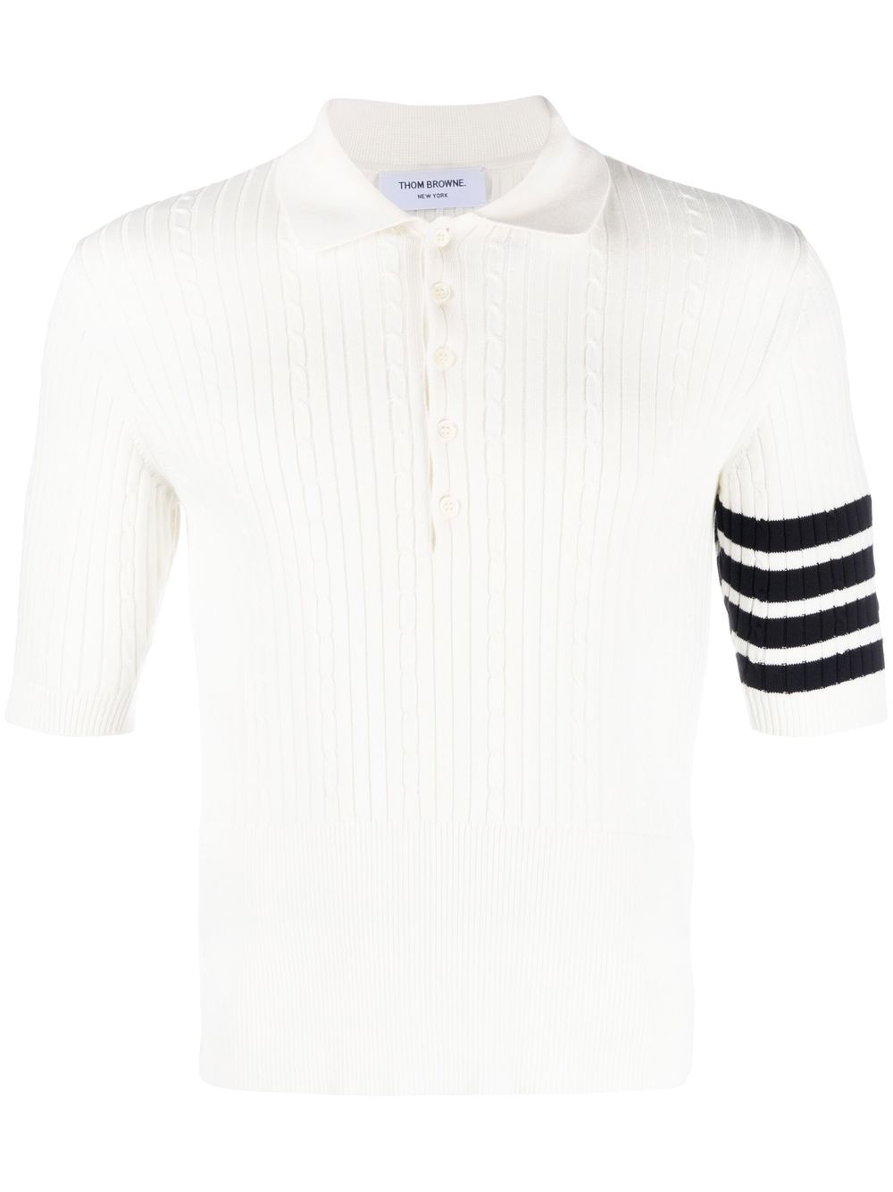 Thom Browne 4-bar Cable-knit Ribbed Polo Shirt In White