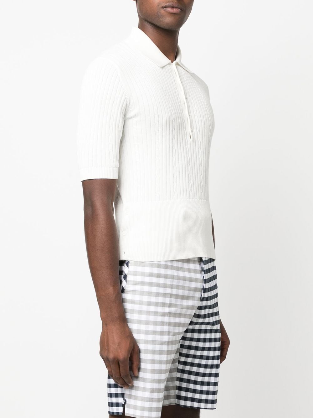 Shop Thom Browne 4-bar Cable-knit Ribbed Polo Shirt In Weiss