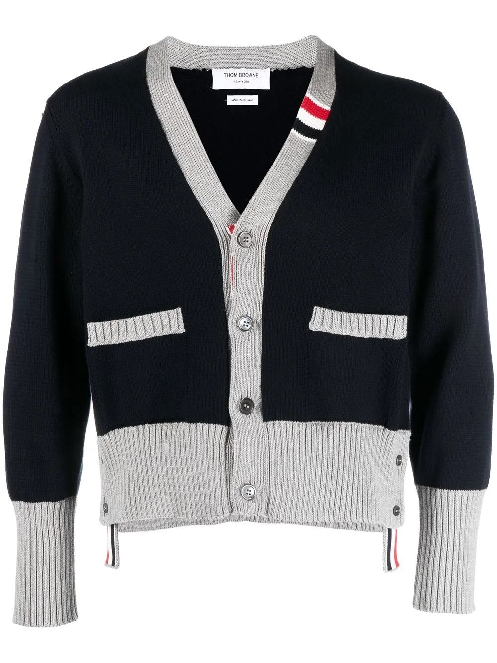 

Thom Browne two-tone V-neck cardigan - Blue