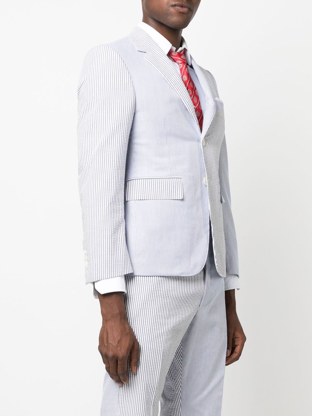 Shop Thom Browne Seersucker Patchwork Tailored Blazer In Blau