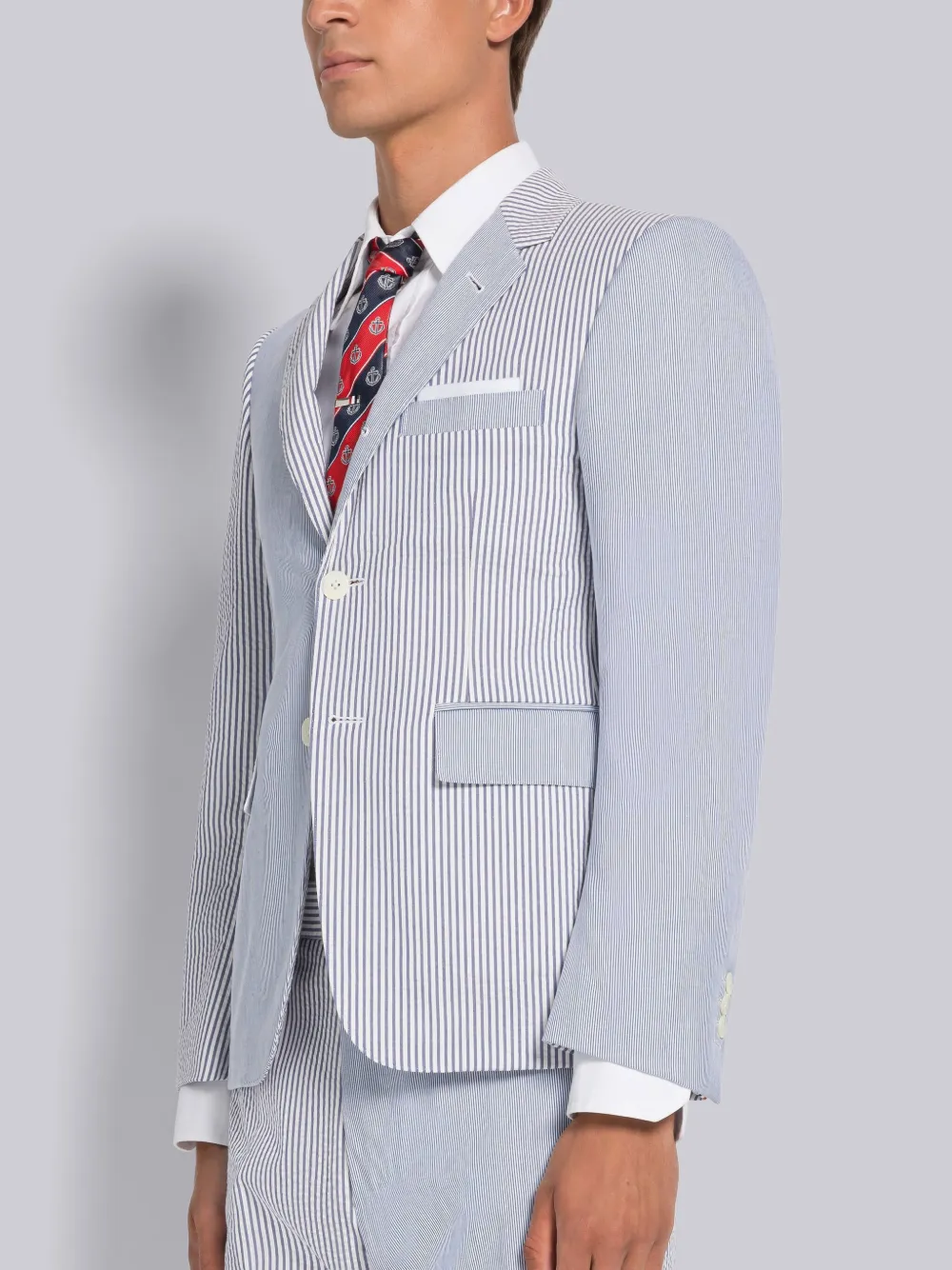 Thom Browne Fun-mix Seersucker Classic Sport Coat In Blue