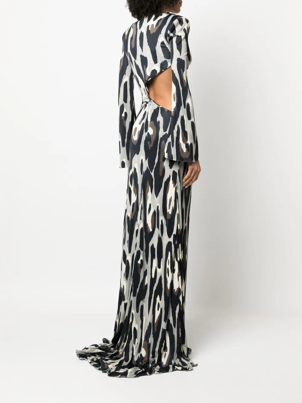 Roberto Cavalli Leopard-print Cut-out Maxi Dress In White