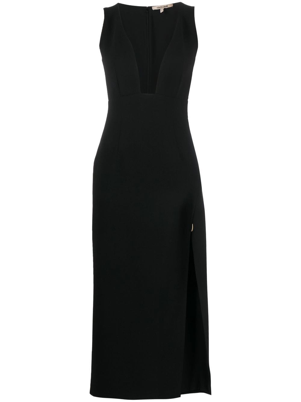Roberto Cavalli V-neck Side-slit Dress In Black