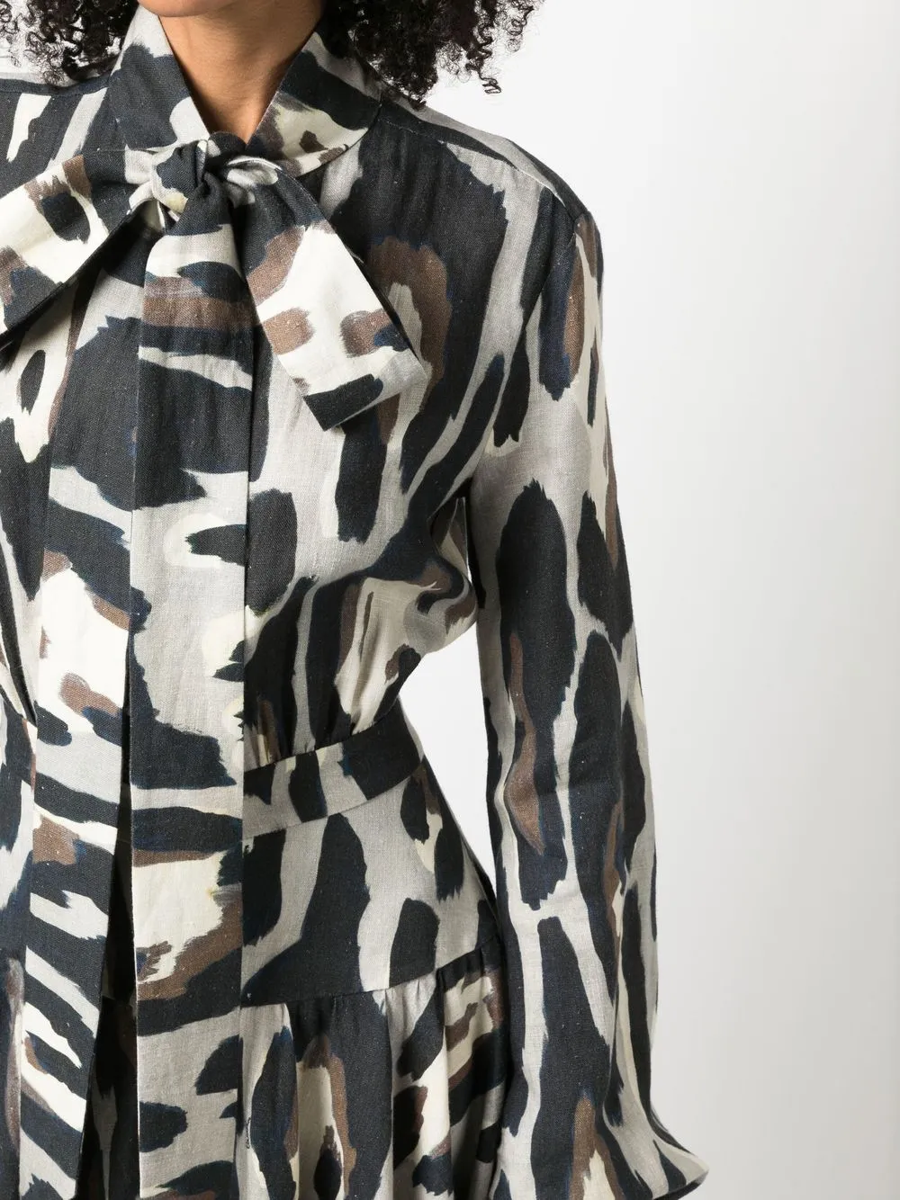 Shop Roberto Cavalli Animal-print Linen Midi Dress In Neutrals