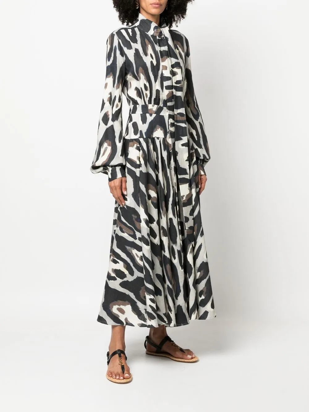Shop Roberto Cavalli Animal-print Linen Midi Dress In Neutrals