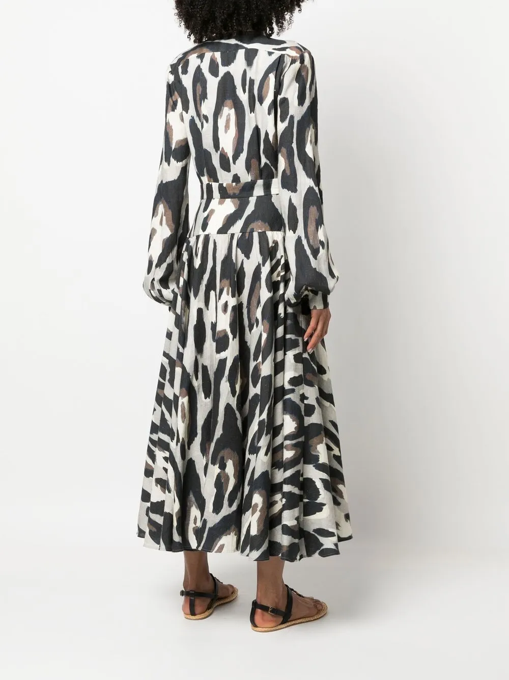 Shop Roberto Cavalli Animal-print Linen Midi Dress In Neutrals
