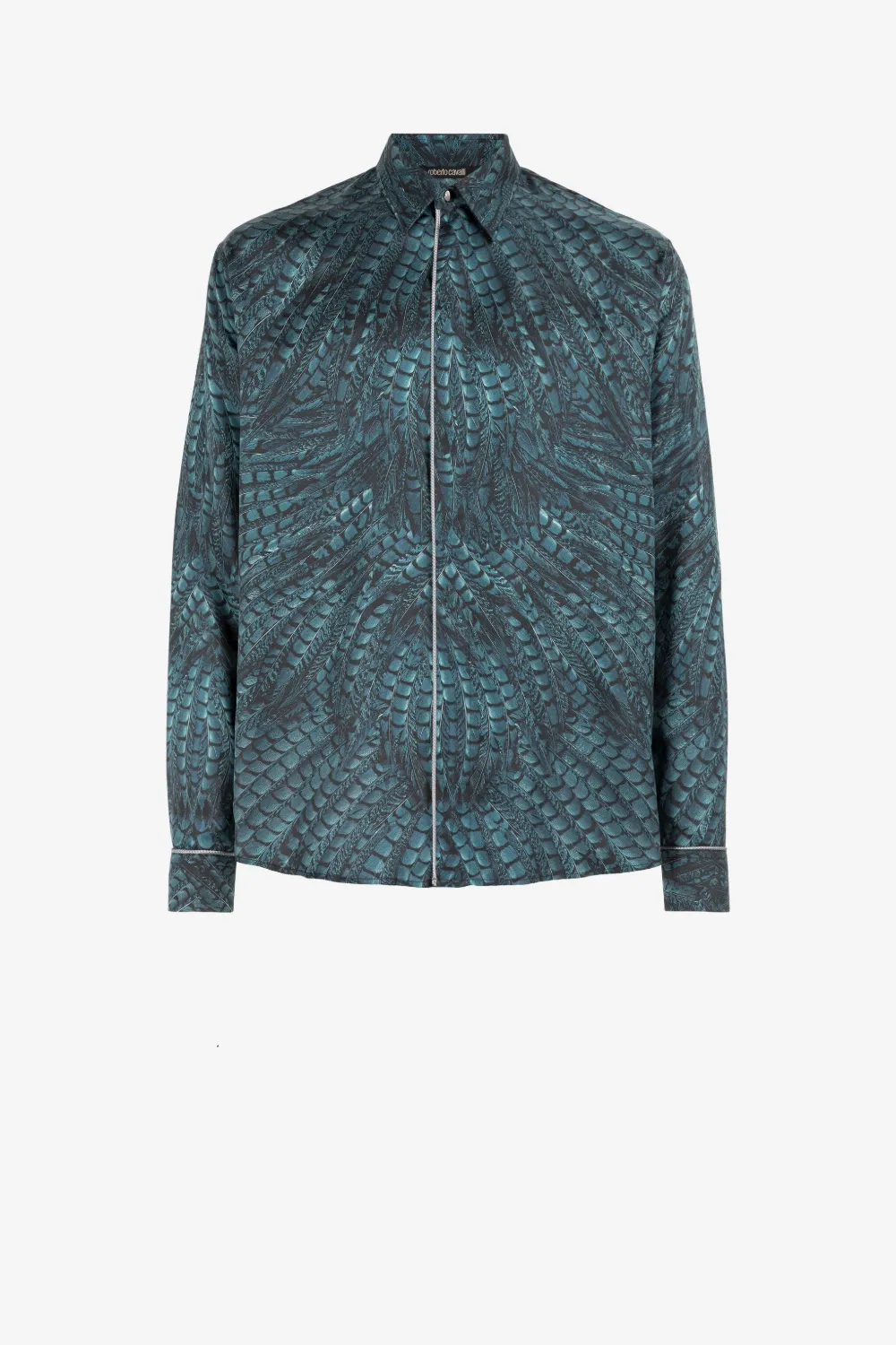 Roberto Cavalli Falcon Print Silk Shirt In Blue