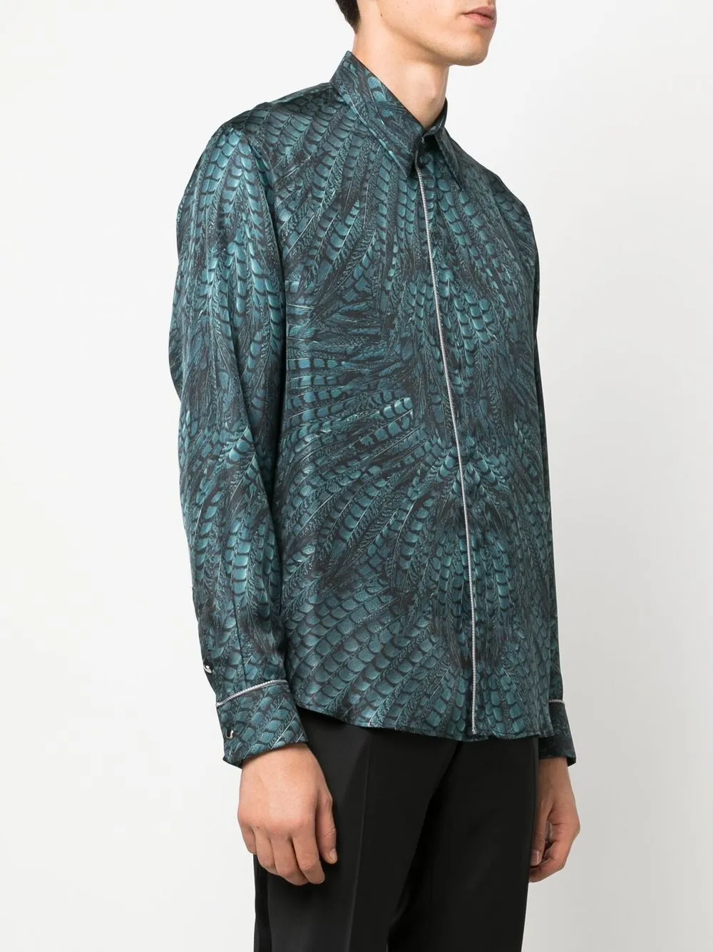 Roberto Cavalli Seidenhemd Mit Falken Print   Blau 