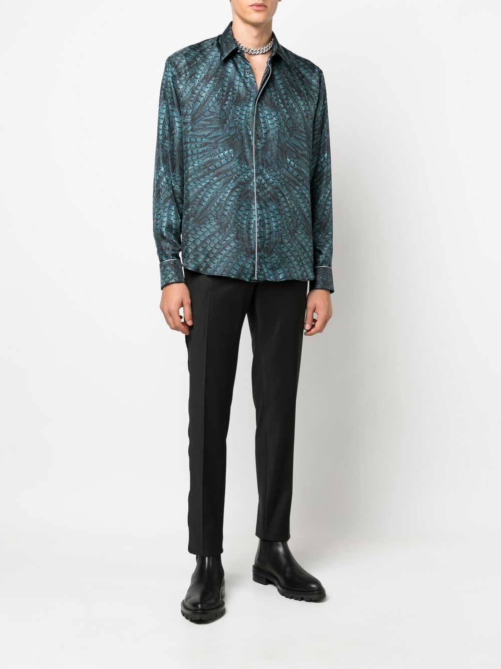 Shop Roberto Cavalli Falcon Print Silk Shirt In Blue