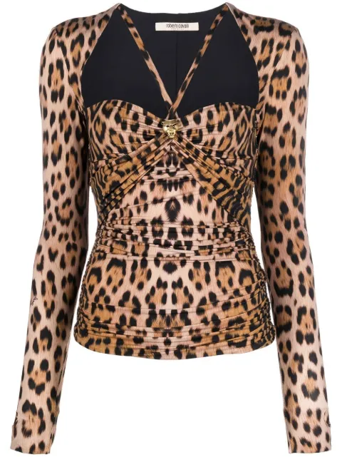 Roberto Cavalli jaguar print long-sleeve top