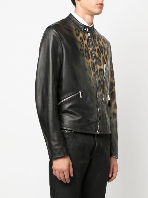 NEW ROBERTO CAVALLI ANIMAL PRINT LEATHER BIKER JACKET for MEN