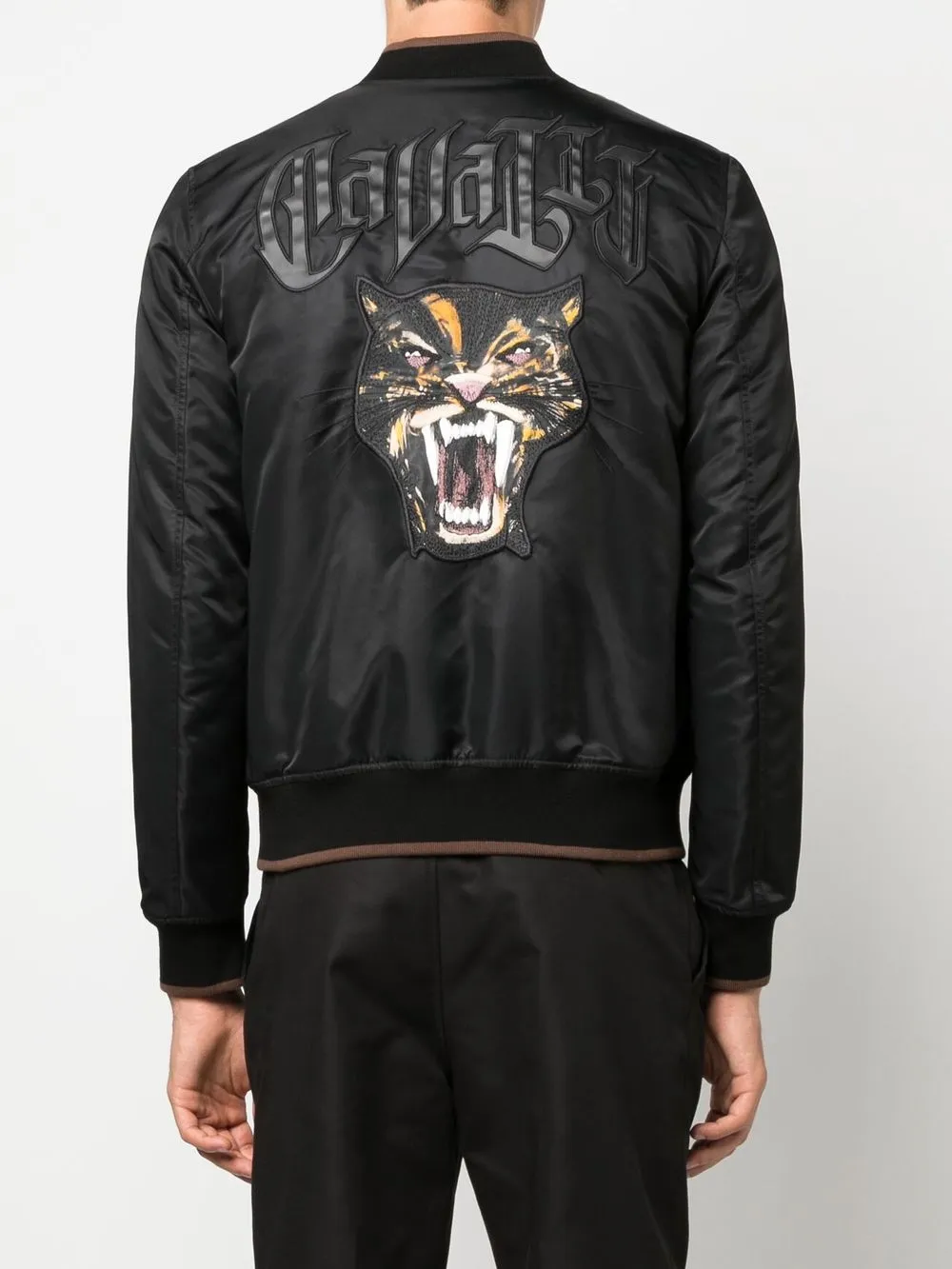 Shop Roberto Cavalli Embroidered Animal Motif Bomber Jacket In Black