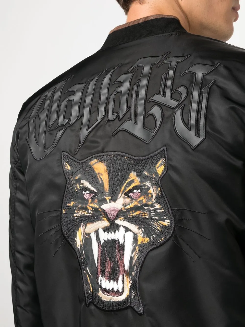 Shop Roberto Cavalli Embroidered Animal Motif Bomber Jacket In Black