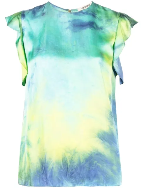 Roberto Cavalli ruffle-sleeve tie-dye blouse