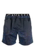 Roberto Cavalli leopard print logo-waistband swim shorts - Blue