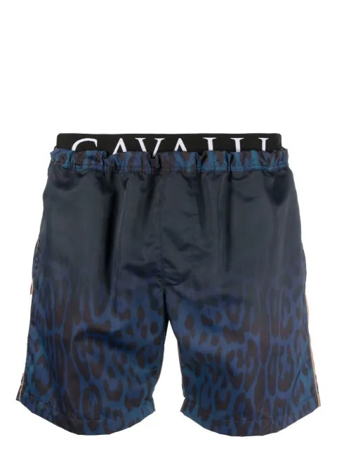 Roberto Cavalli leopard print logo-waistband swim shorts