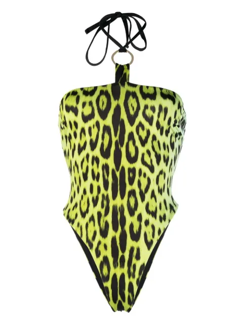 Roberto Cavalli traje de baño con estampado de leopardo y cuello halter