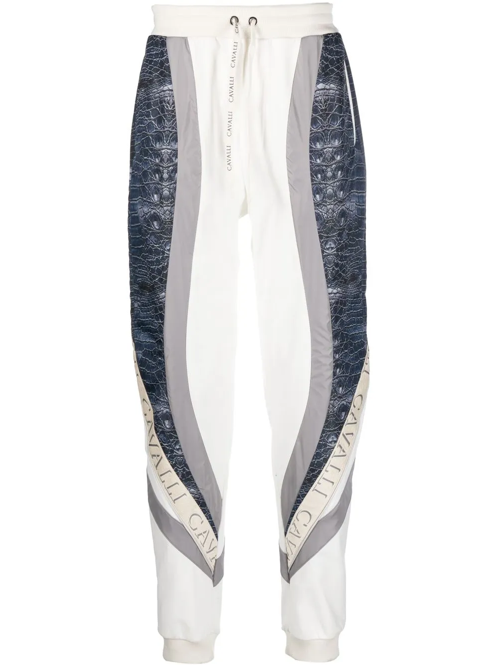 Roberto Cavalli Animal Print Logo-tape Track Pants In Weiss