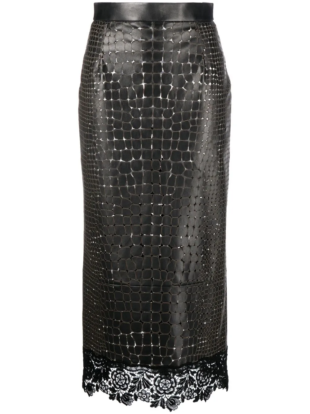 

Roberto Cavalli animal-pattern lace-trim leather skirt - Black