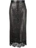 Roberto Cavalli animal-pattern lace-trim leather skirt - Black