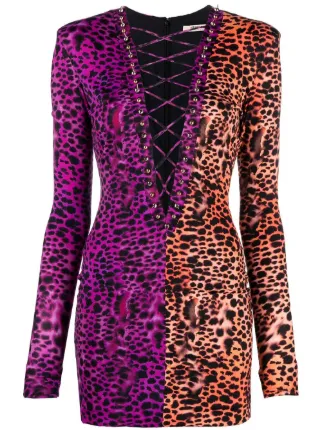 Roberto Cavalli two-tone V-neck Mini Dress | Purple | FARFETCH
