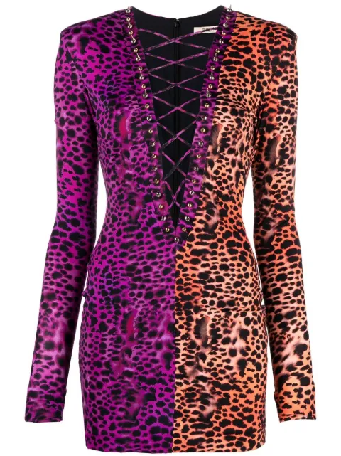 Roberto Cavalli two-tone V-neck mini dress
