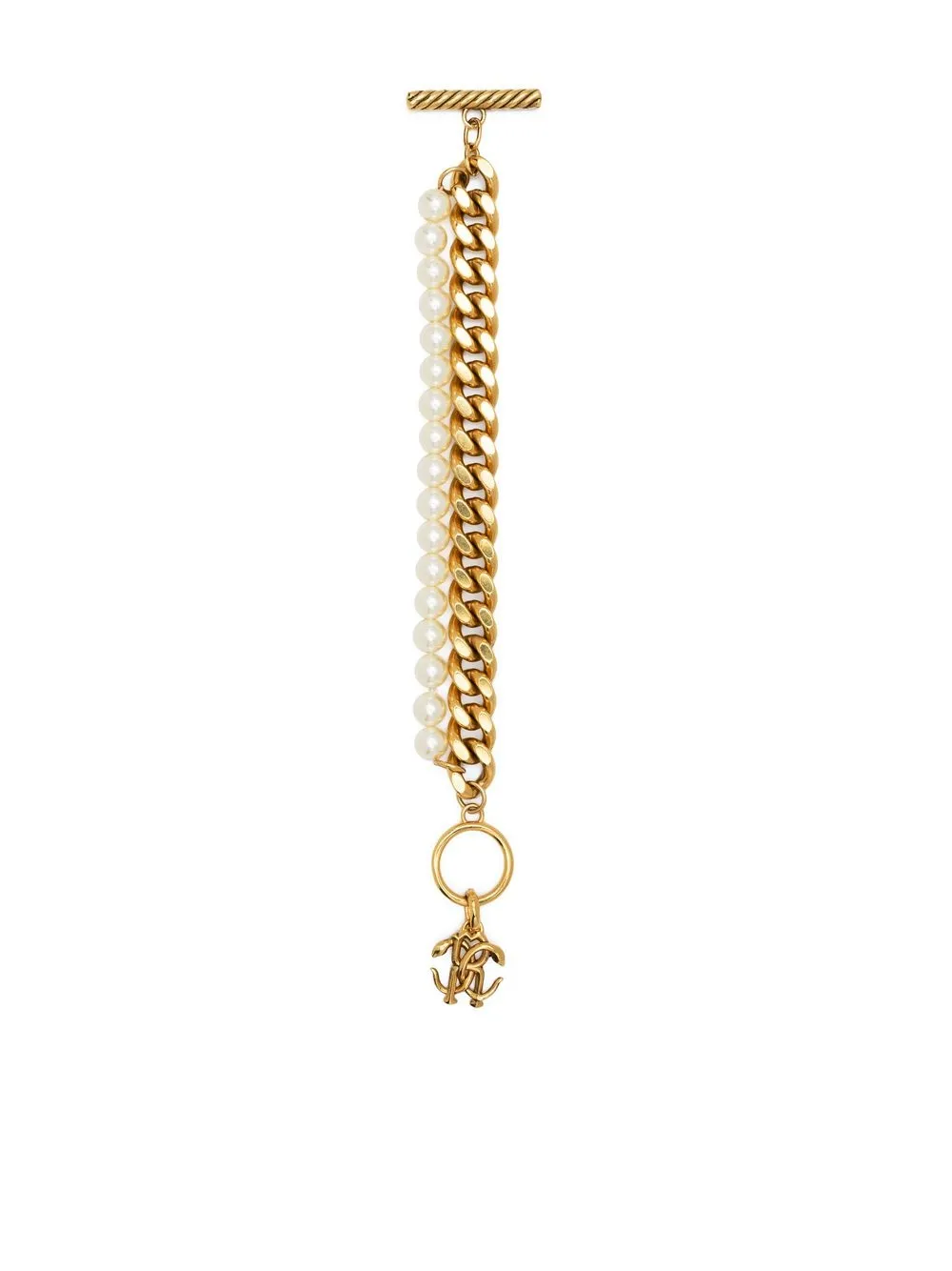 Roberto Cavalli pulsera con dije del logo y detalle de perla | dorado | Image 1