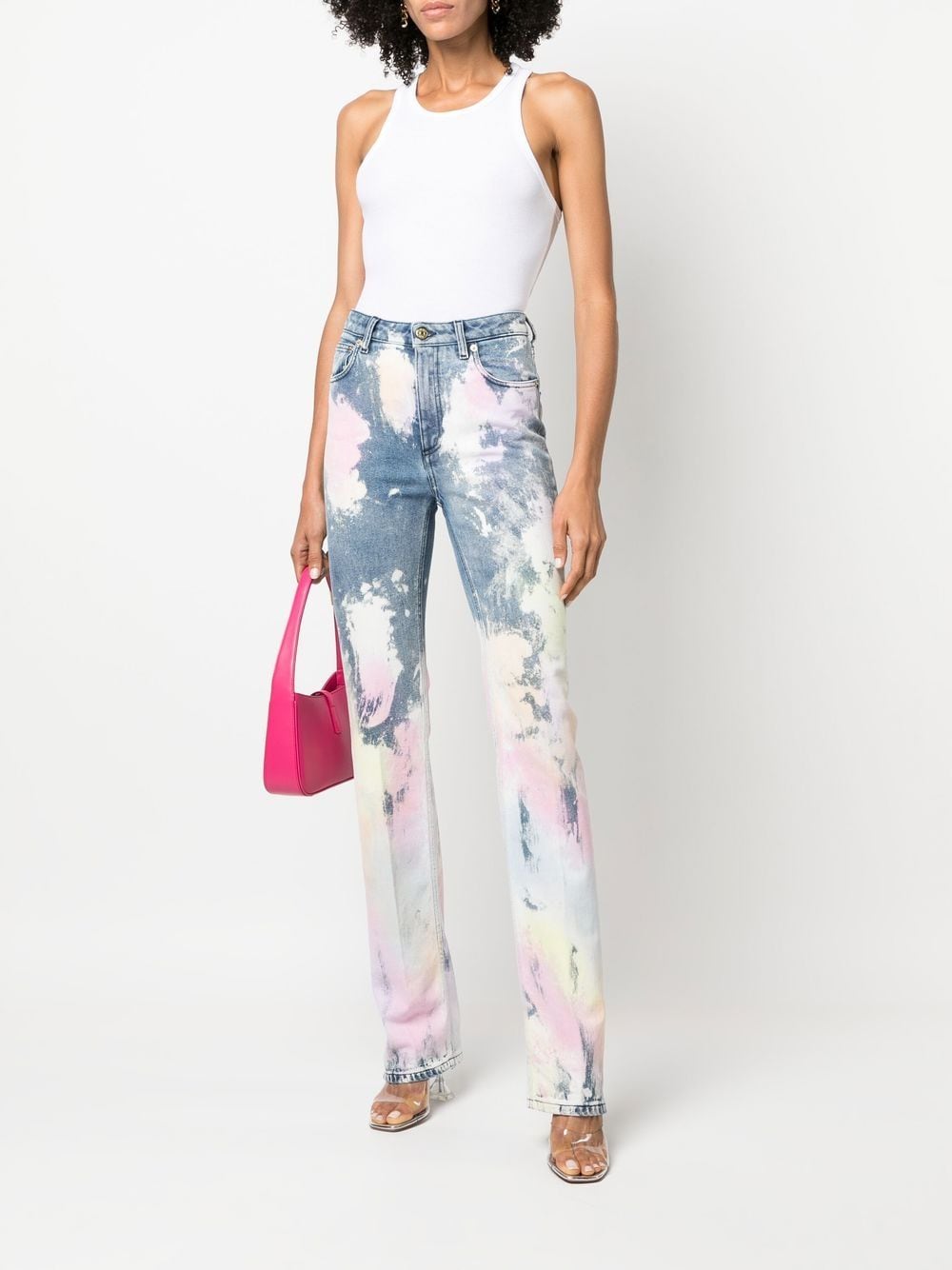 Shop Roberto Cavalli Bleached Bootcut Jeans In Blue