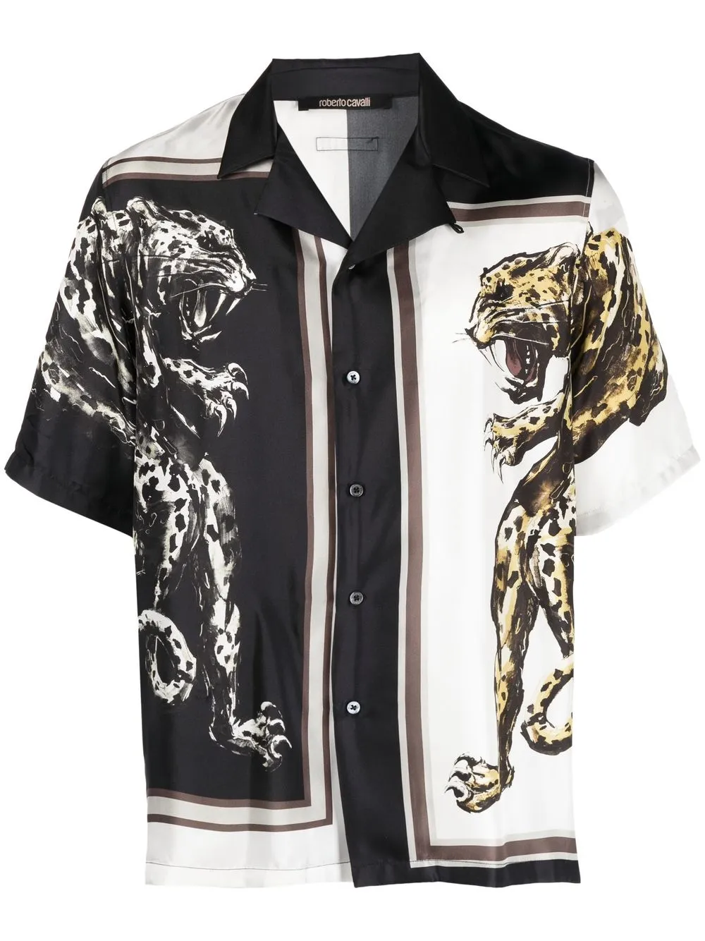 

Roberto Cavalli camisa de seda con panteras estampadas - Blanco