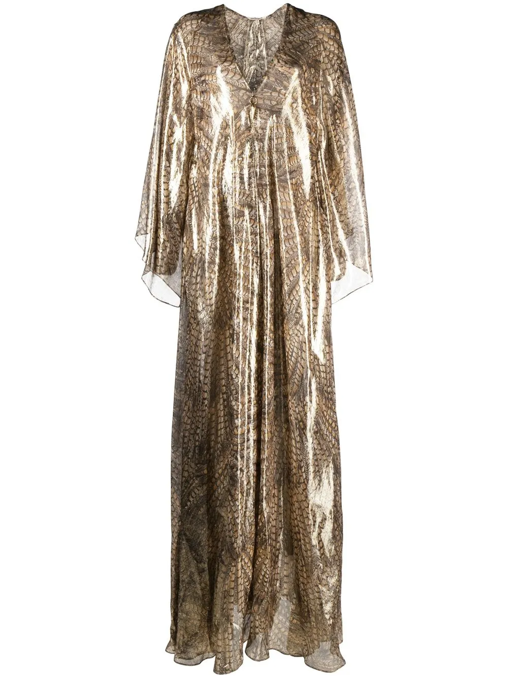 

Roberto Cavalli Hawk-print V-neck gown - Brown