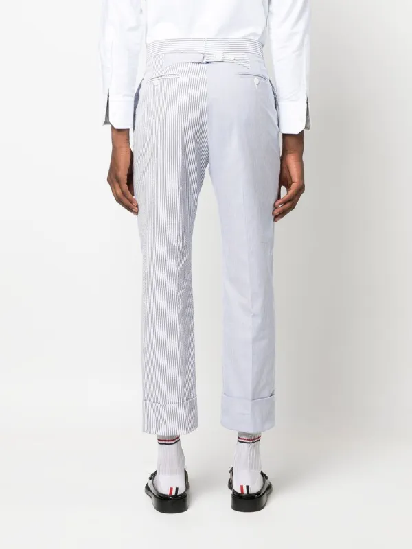 Thom Browne Cropped Seersucker Trousers | Blue | FARFETCH