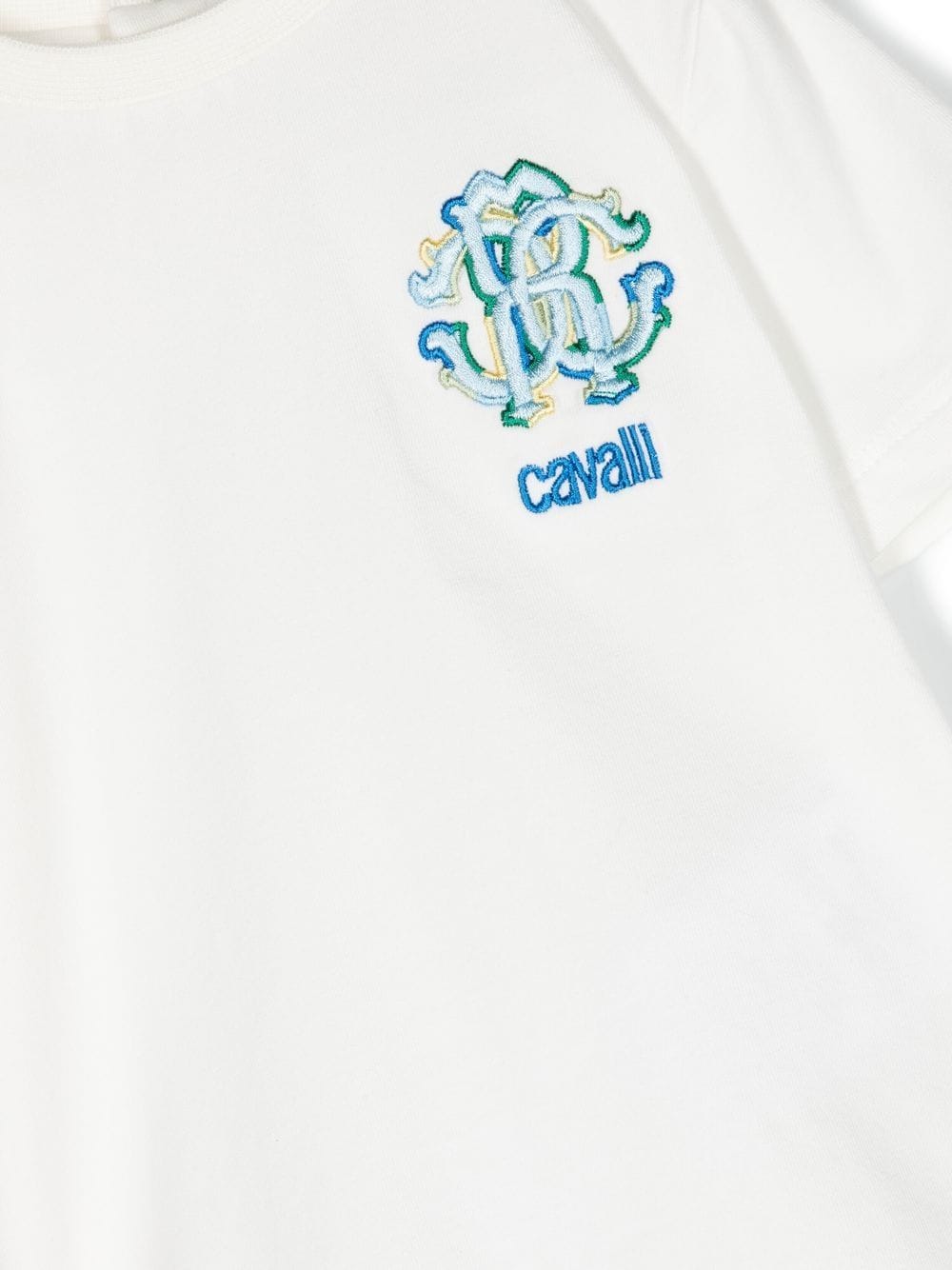 Shop Roberto Cavalli Junior Embroidered-monogram Cotton T-shirt In White
