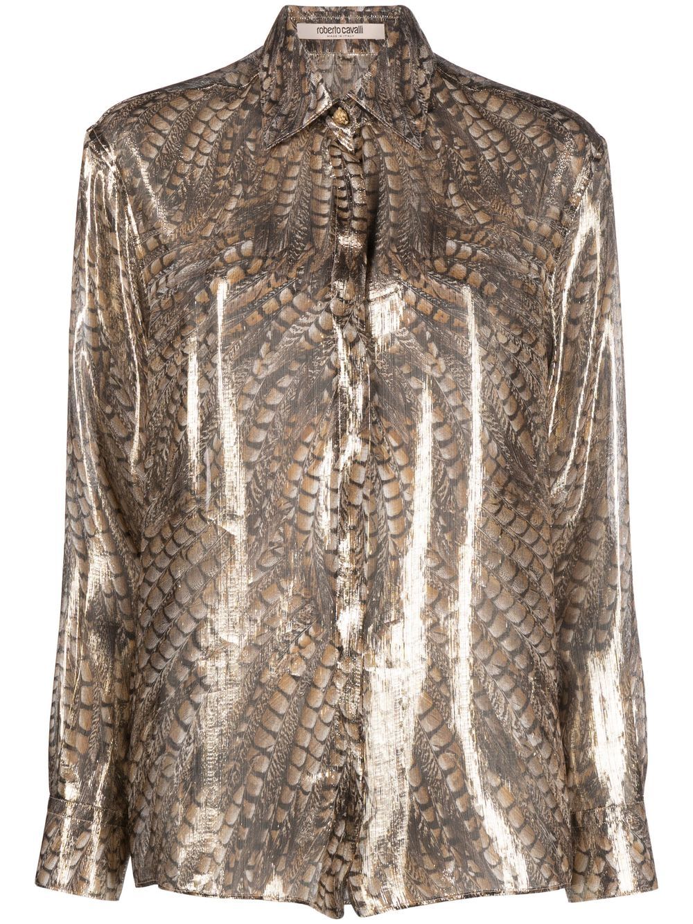 Roberto Cavalli Hawk-print metallic shirt - Gold