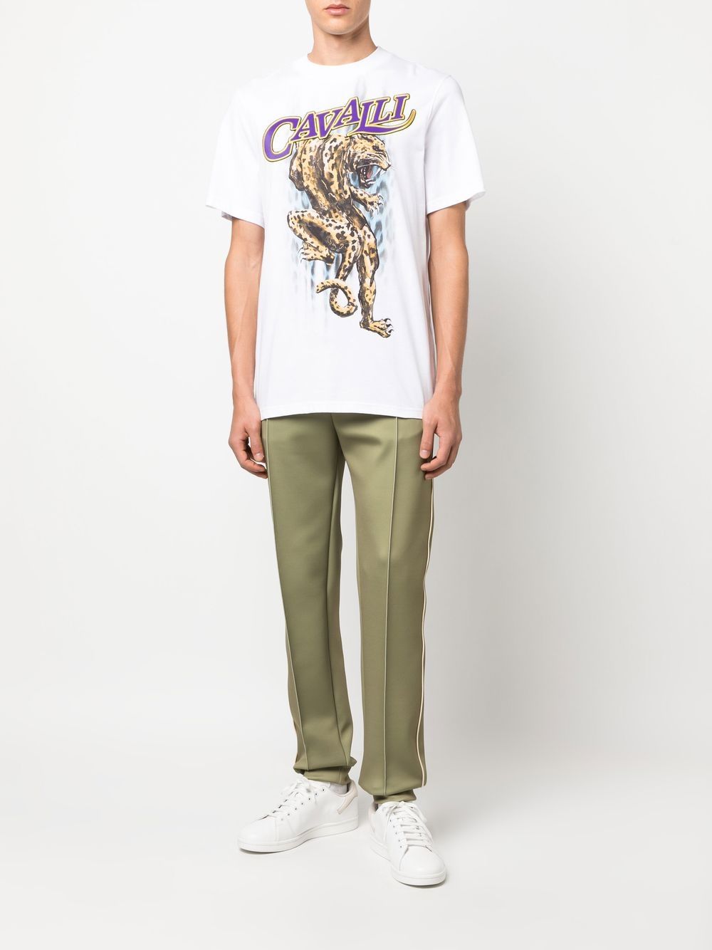 Roberto Cavalli T-shirt met panterprint - Wit