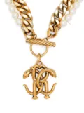 Roberto Cavalli logo faux-pearl chain necklace - Gold