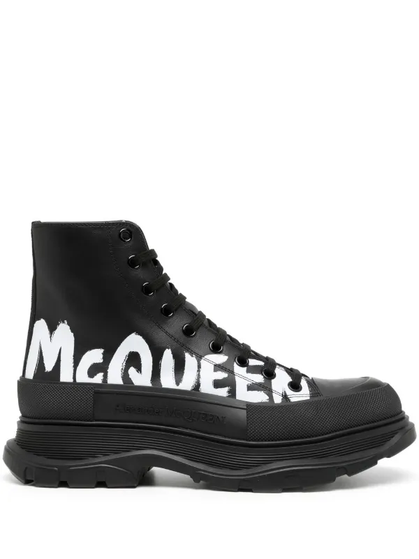 Alexander McQueen Tread Slick logo-print High-Top Leather Trainers Black/White