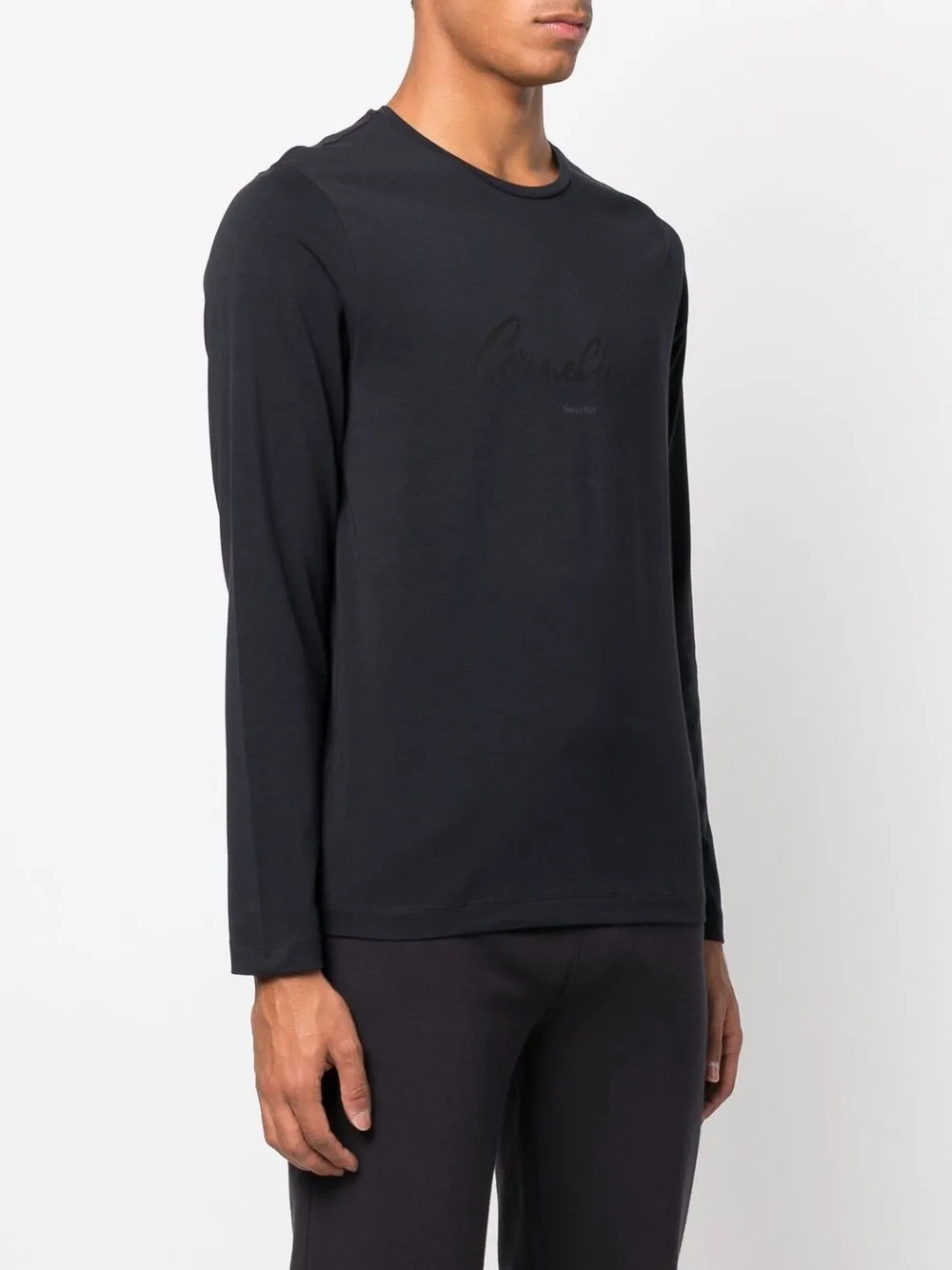  Corneliani Langarmshirt Mit Logo Print   Blau 