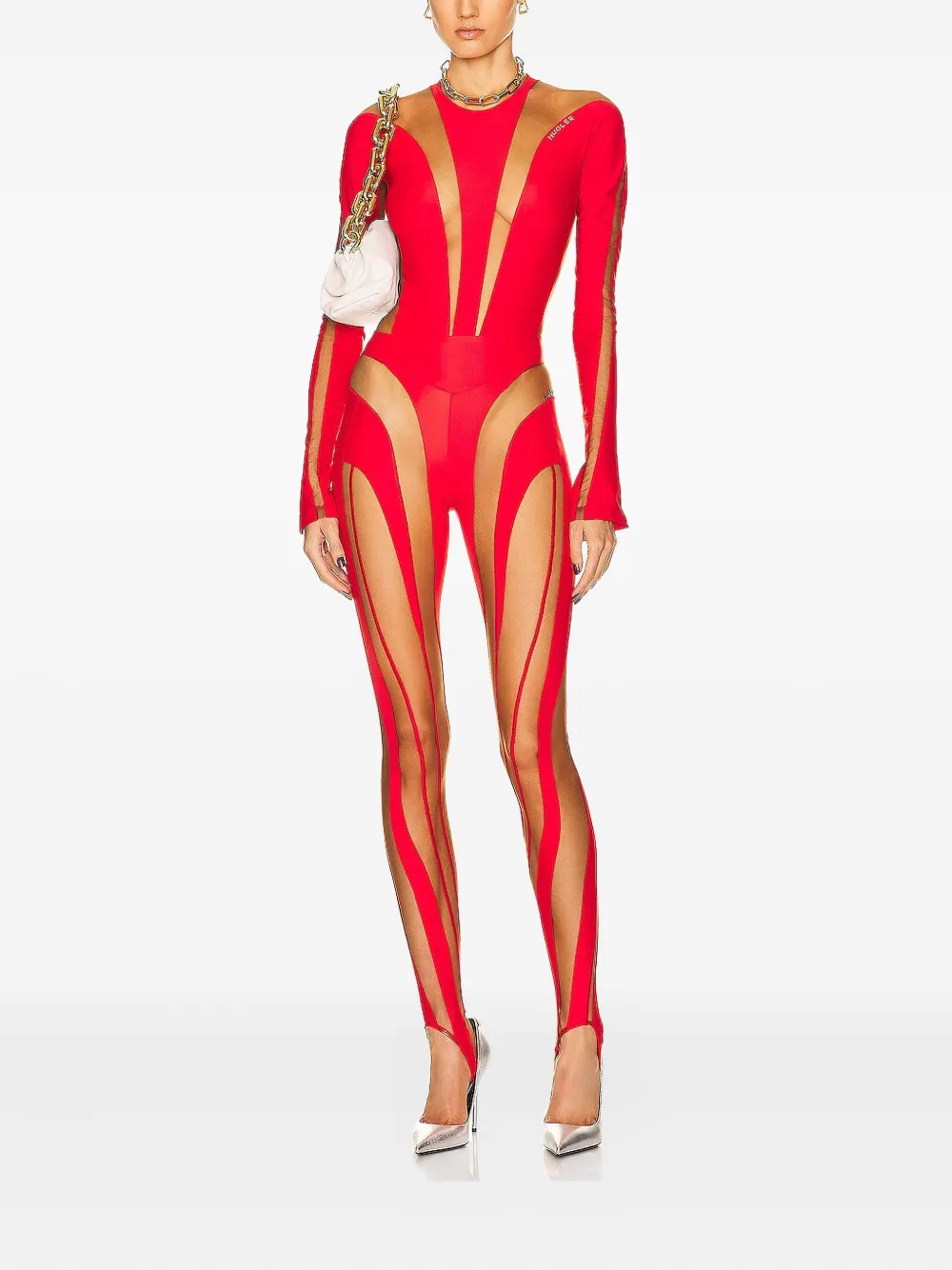 Mugler Cut-out Jumpsuit In Brown